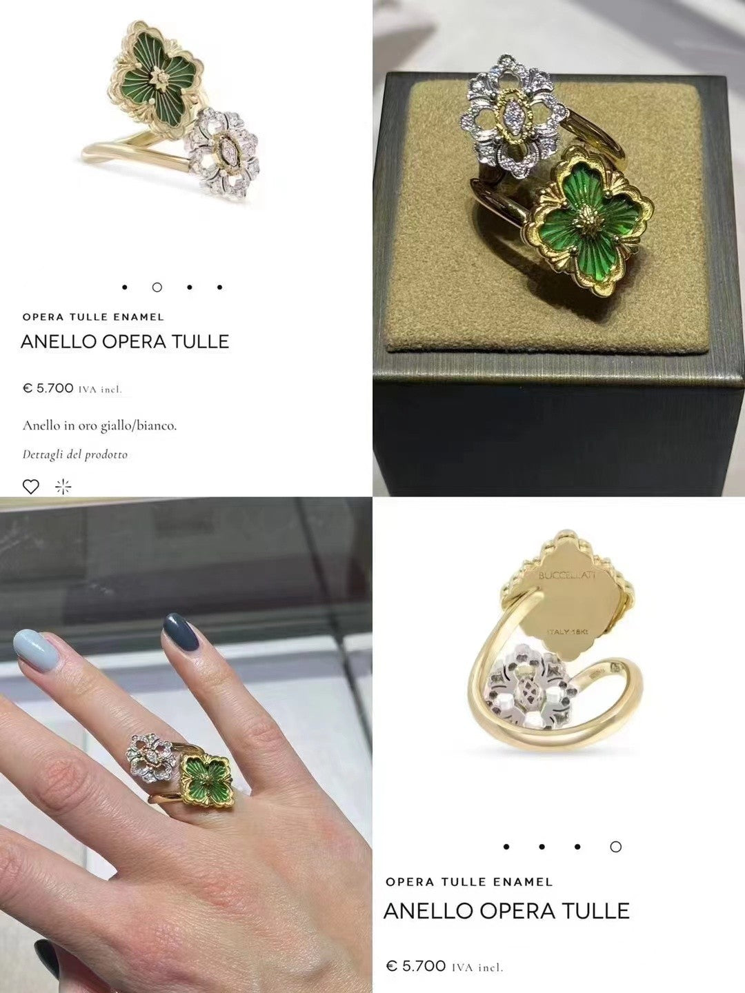 BQLT-RIN018032 European style four-leaf clover double flower head split color open enamel version ring