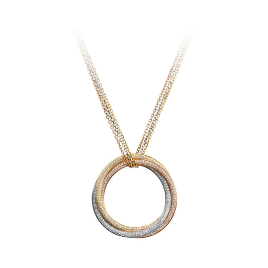 KDY-N7059300 full diamond three ring three color double row diamond ring pendant