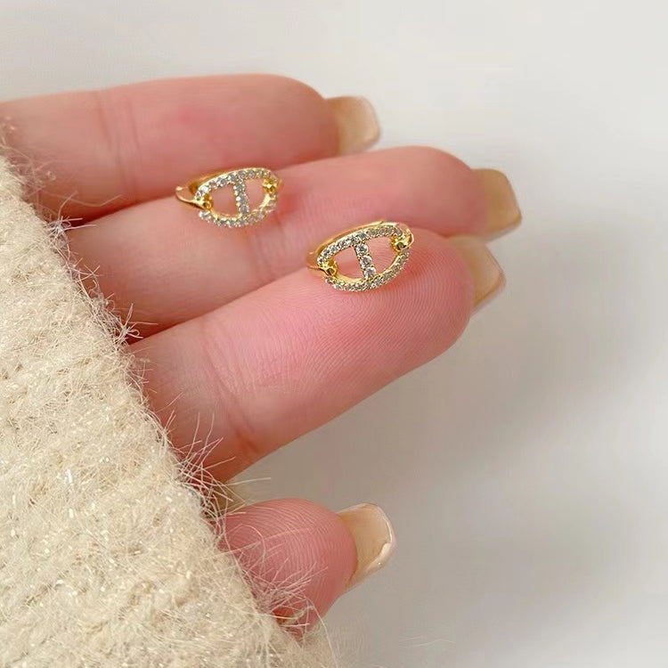 AMS-H529641 Japanese characters full diamond earrings clip pig nose earrings