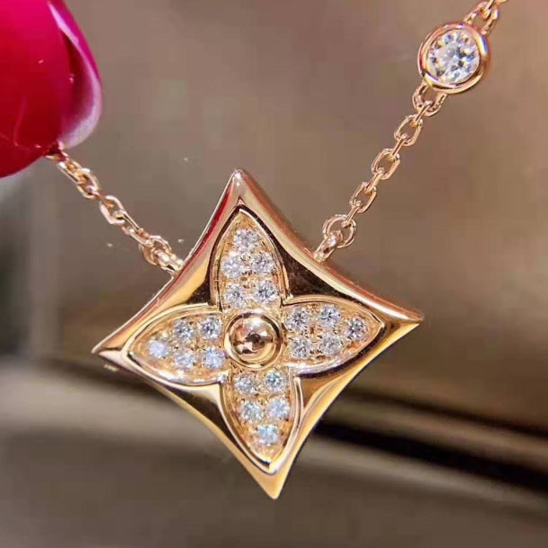 LV-Q54634 small square dense stone chain pendant necklace