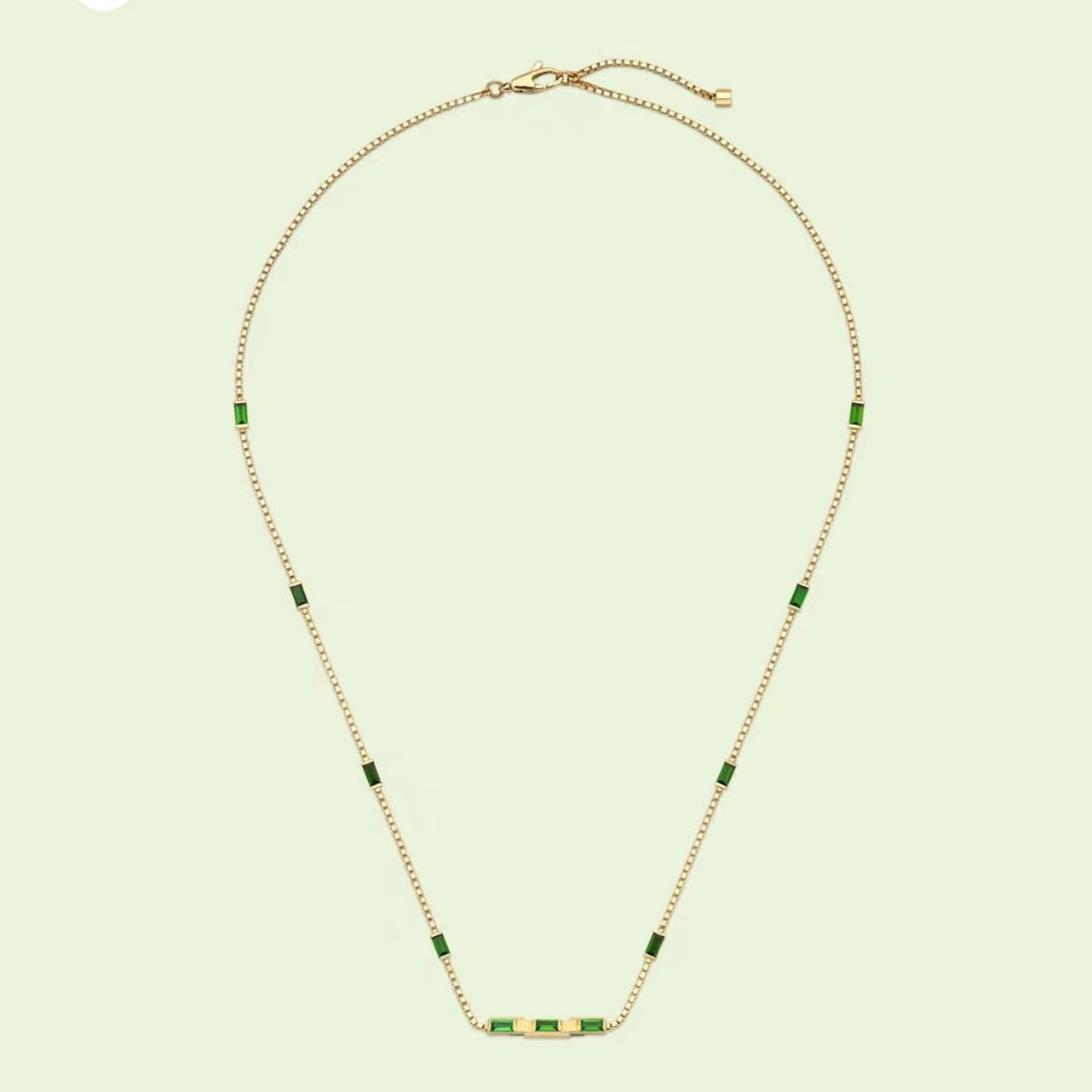 GC-702394 baguette shaped green tourmaline necklace special shaped ladder arm