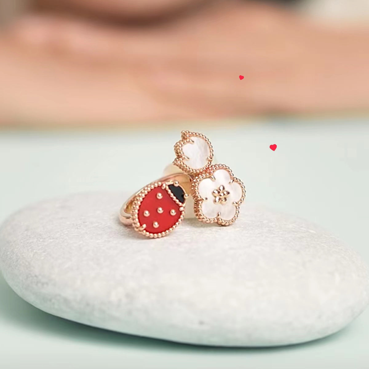VCARP9X300 bead edge ladybug closed flower three combination open 55# ring