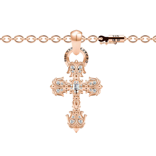 KLX-XL88361814 square diamond thin chain full diamond cross hanging chain