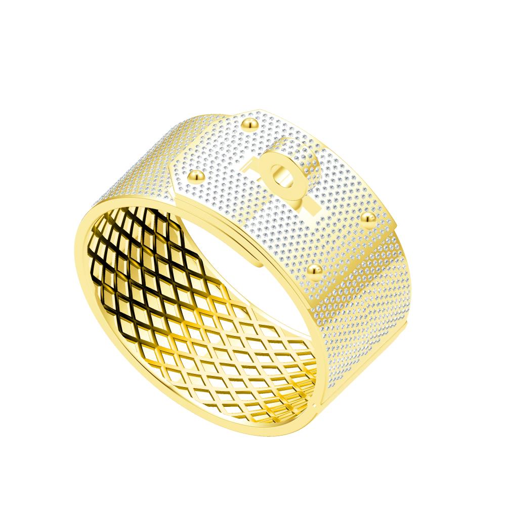 AiHshi-H188931B 31mm twisted circle full diamond wide arm bracelet 18#