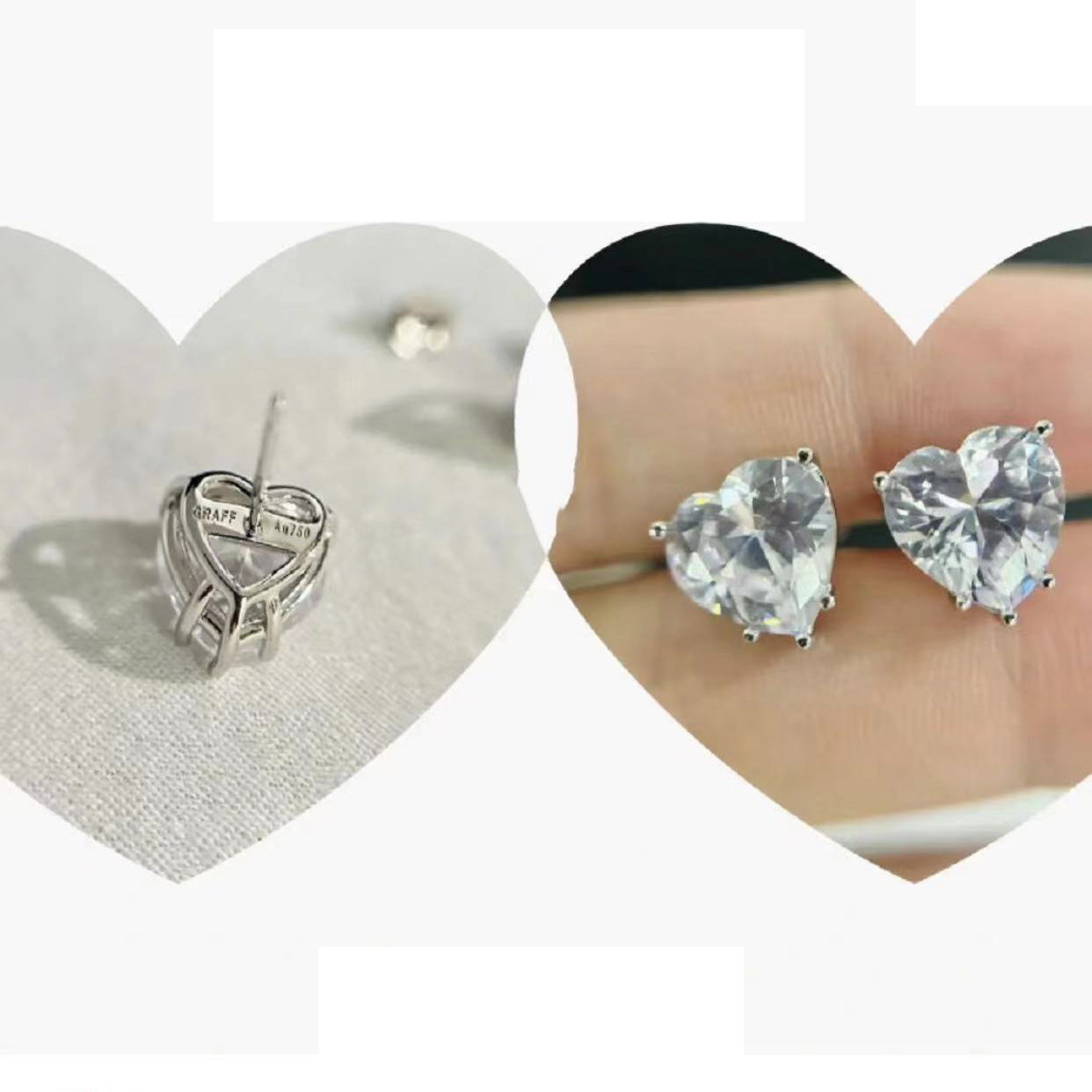 GLF-HST01 heart-shaped diamond stud earrings main stone 8.9x10.4mm