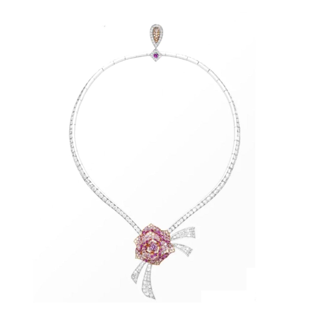 BJ-G36U8351 large leaf full diamond rose color necklace