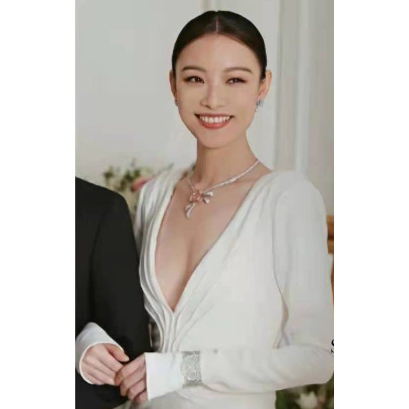 BJ-G36U8351 large leaf full diamond rose color necklace