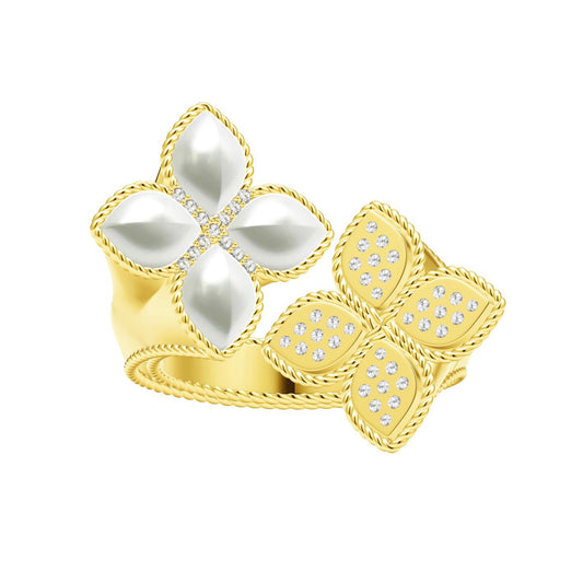 LBT-RI16441珍珠母贝扭绳飞镖四叶草开口戒指