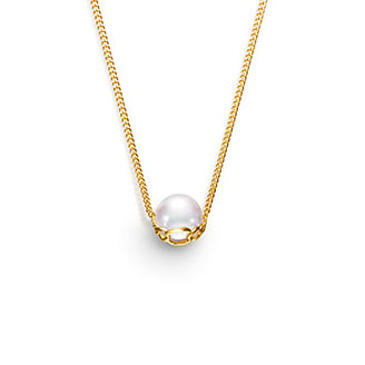 TSQ-PC-16175 Denim Chain Light Gold Small Pearl Tie Chain Pendant Necklace
