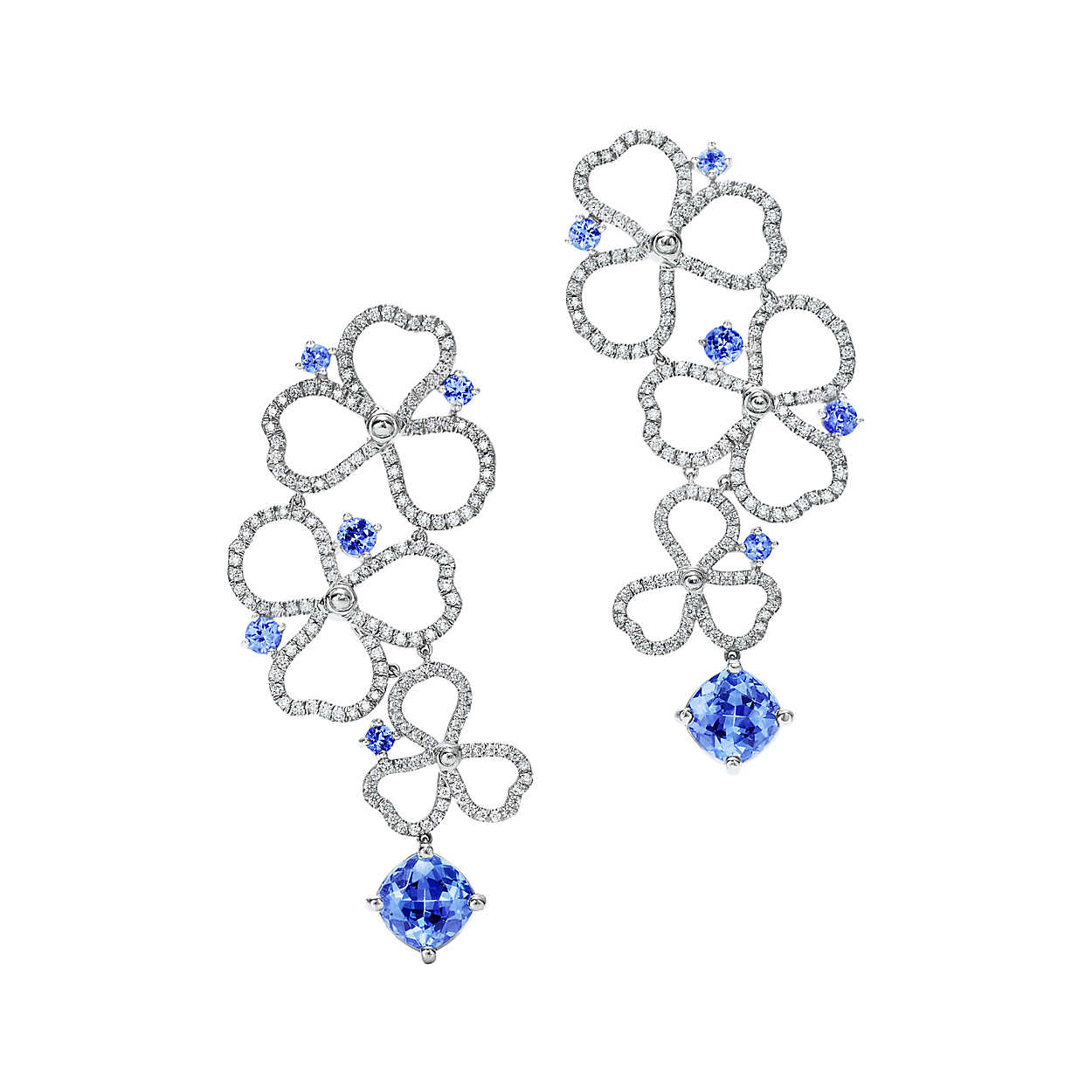 TIF20577237 clover diamond and tanzanite hollow earrings