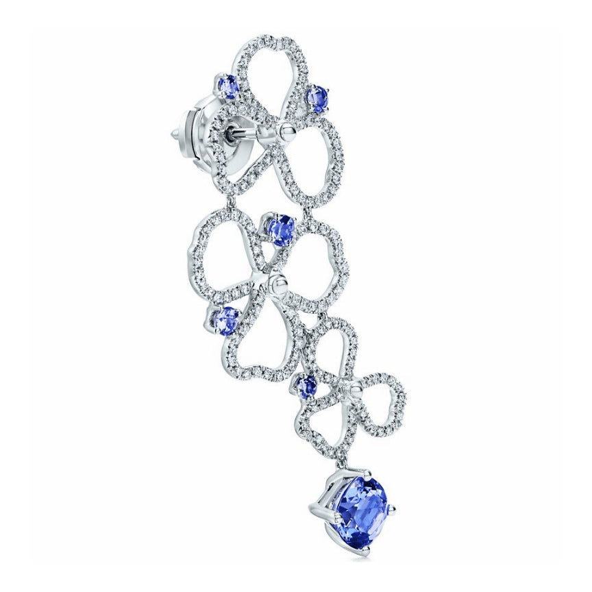 TIF20577237 clover diamond and tanzanite hollow earrings