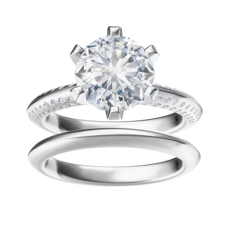 TIF29350070 six-claw diamond ring + light gold bar ring