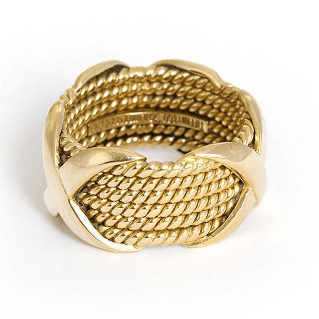 TIF36352488 Crossed light gold six twist rope ring