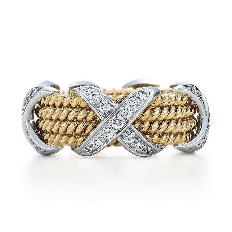 TIF68107942 Four hemp rope prongs set with stone ring