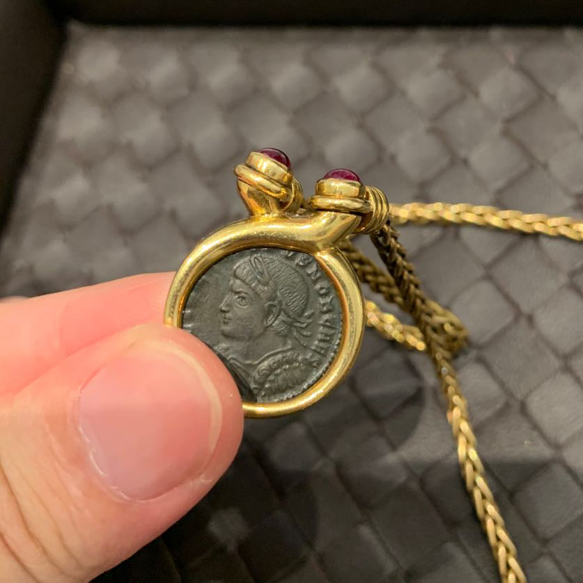 BGL-812487 Cross thread round ancient coin pendant