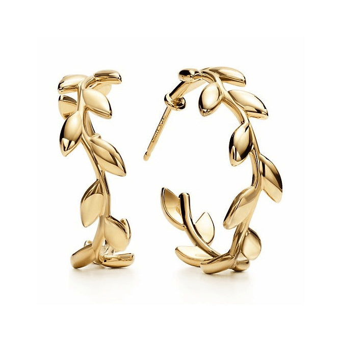 TIF53146530 light gold olive leaf hoop earrings