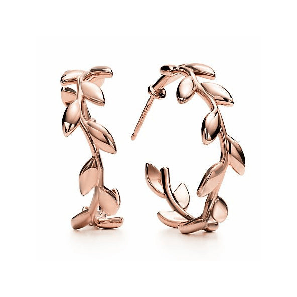 TIF53146530 light gold olive leaf hoop earrings
