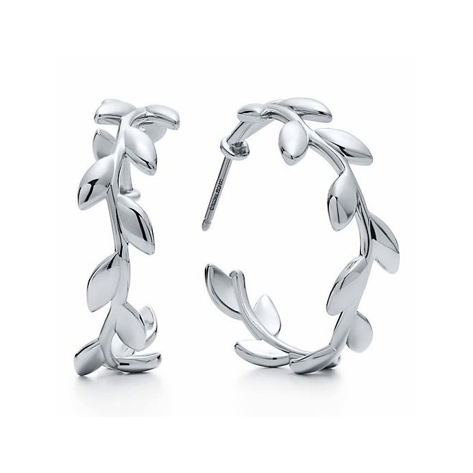 TIF53146530 light gold olive leaf hoop earrings