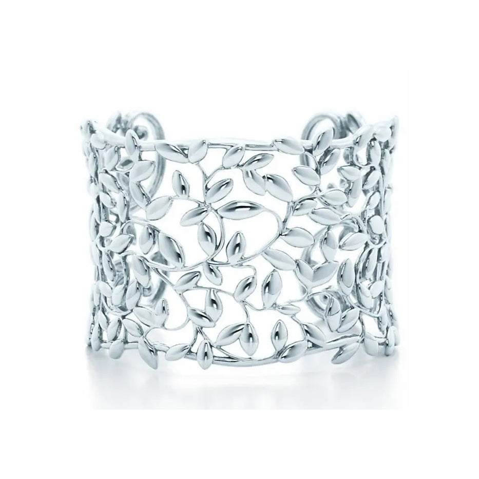 TIF59495581 wide version light gold open olive leaf bracelet