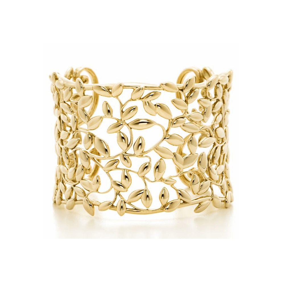 TIF59495581 wide version light gold open olive leaf bracelet