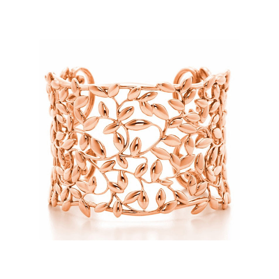 TIF59495581 wide version light gold open olive leaf bracelet