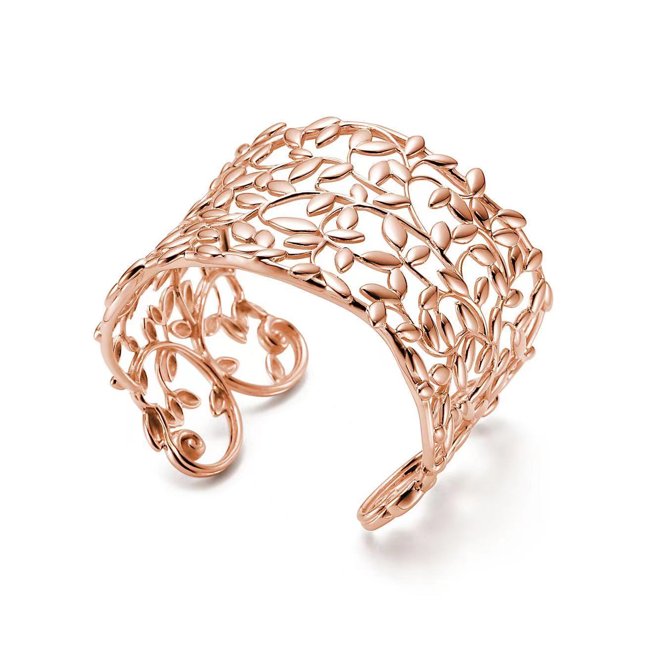 TIF59495581 wide version light gold open olive leaf bracelet