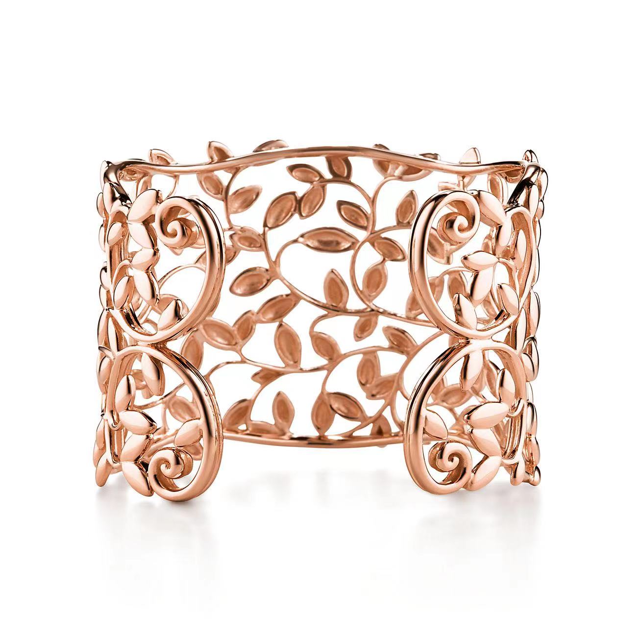 TIF59495581 wide version light gold open olive leaf bracelet