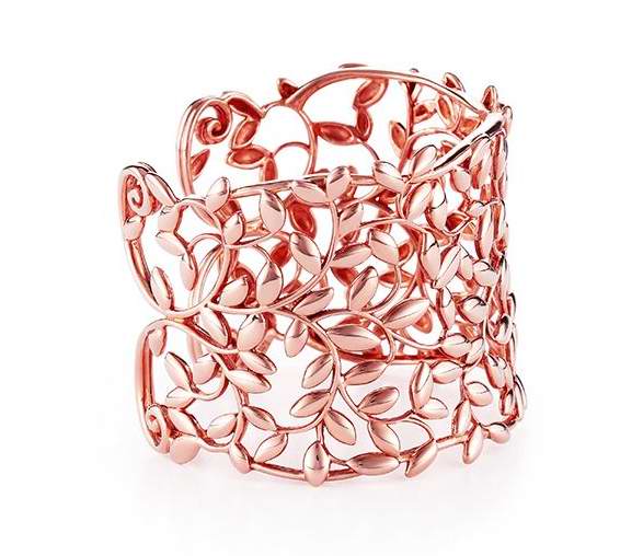 TIF59495581 wide version light gold open olive leaf bracelet