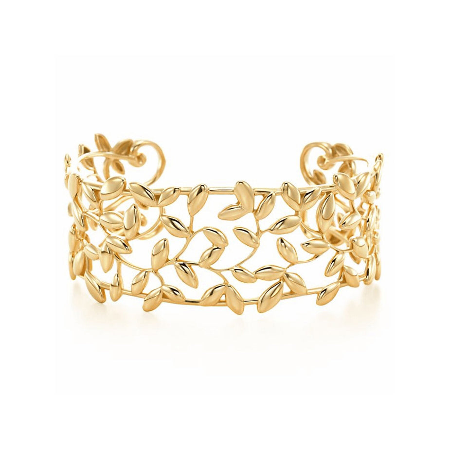 TIF84882364 narrow version light gold olive leaf open bracelet