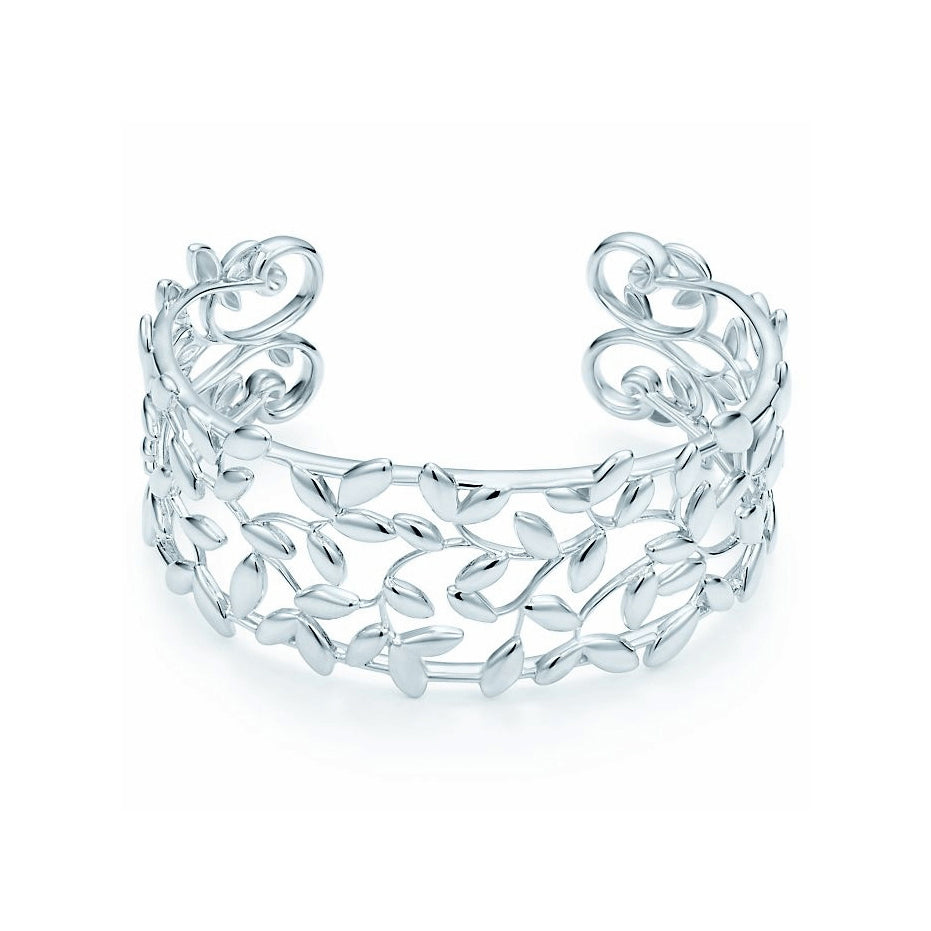 TIF84882364 narrow version light gold olive leaf open bracelet
