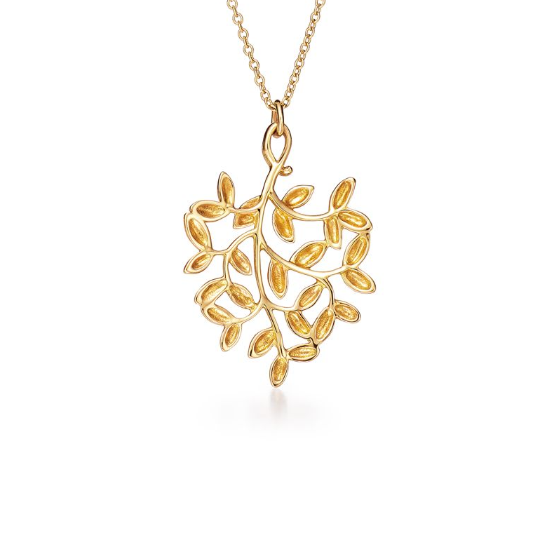 TIF60021502 small light gold olive leaf pendant