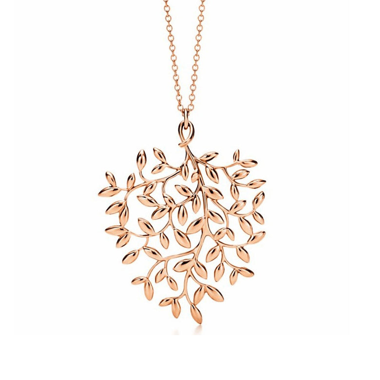 TIF87292379 Large light gold olive leaf pendant