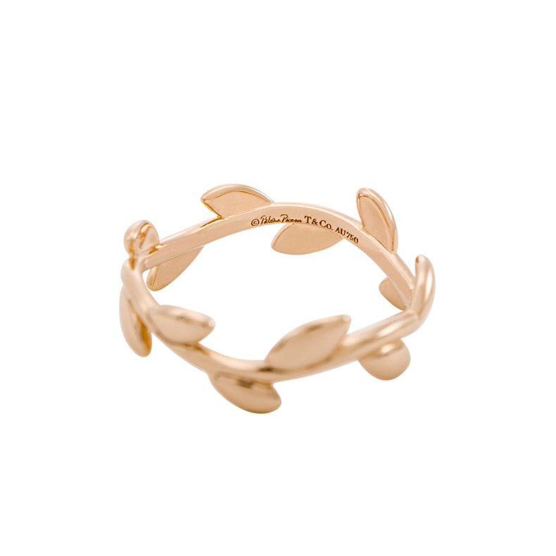 TIF65180191 narrow version light gold olive branch ring