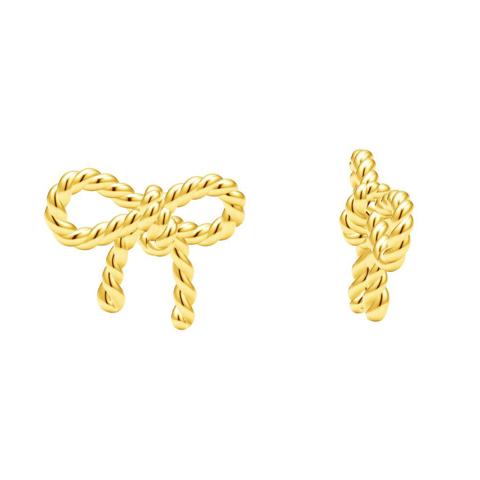 TIF8913883 light gold twisted hemp rope bow earrings