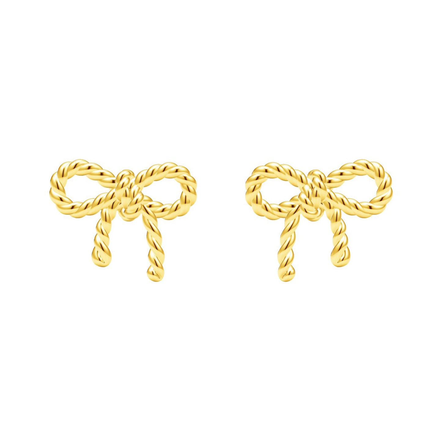 TIF8913883 light gold twisted hemp rope bow earrings