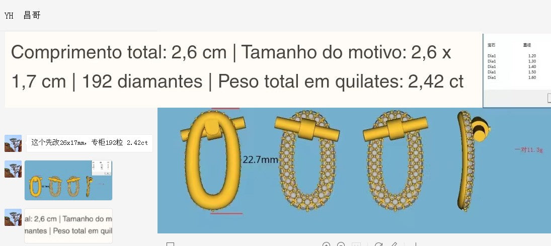 AMS-H222615B full diamond Q-shaped earrings