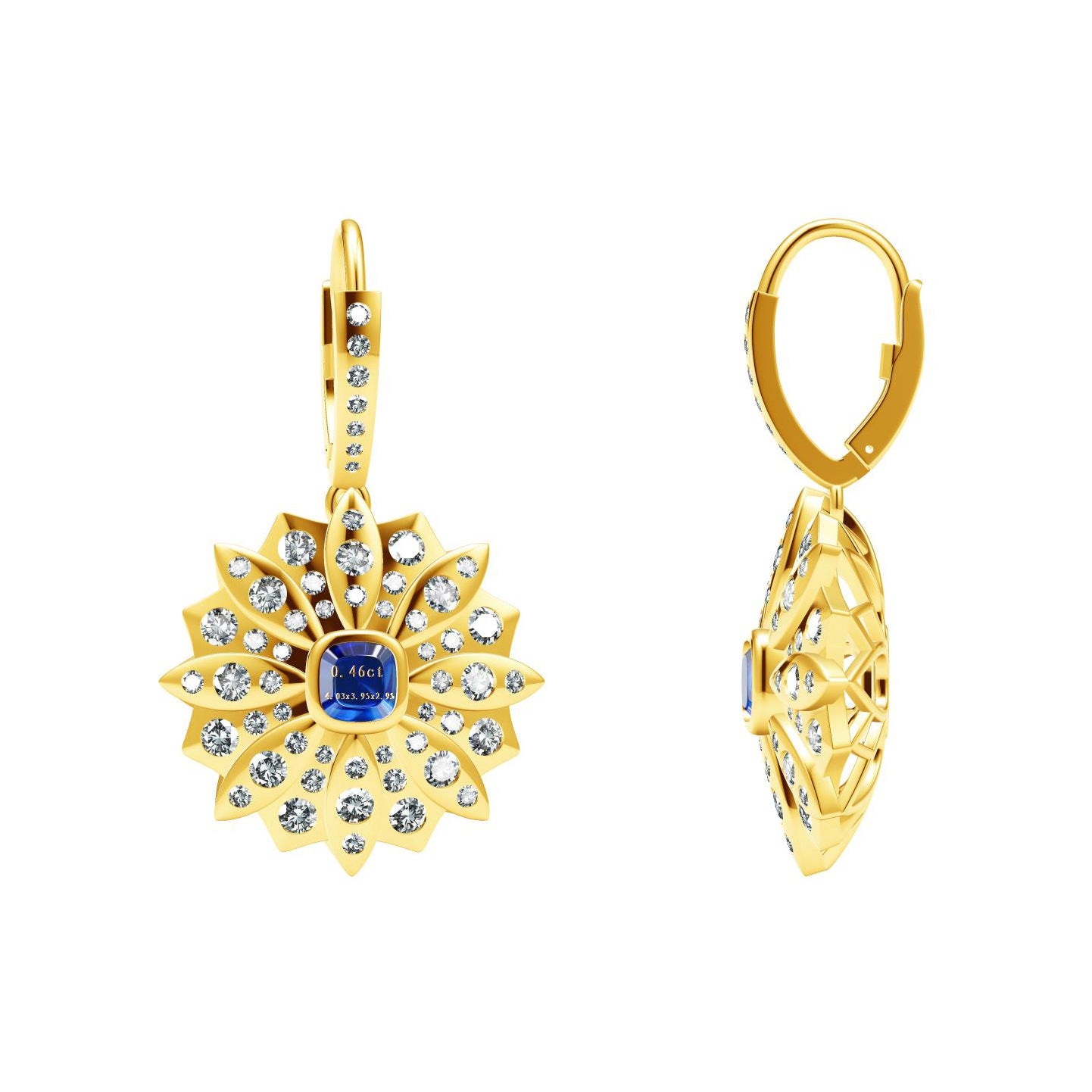 TIF62431574 cushion-shaped stone flower-shaped earrings with diamonds