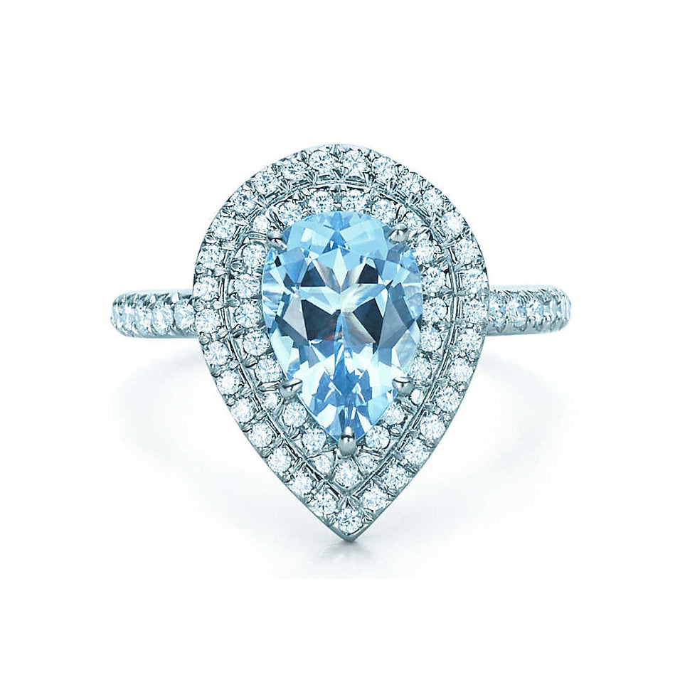 TIF40338082 Aquamarine water drop two-circle stone ring