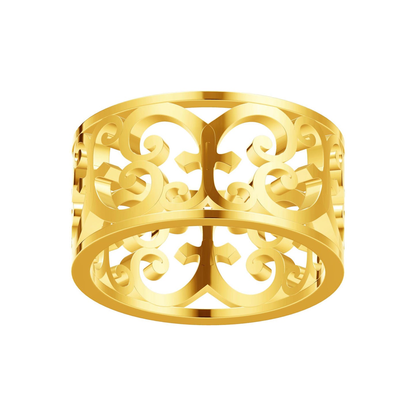 TIF19086481 light gold wide arm hollow thatch flower ring