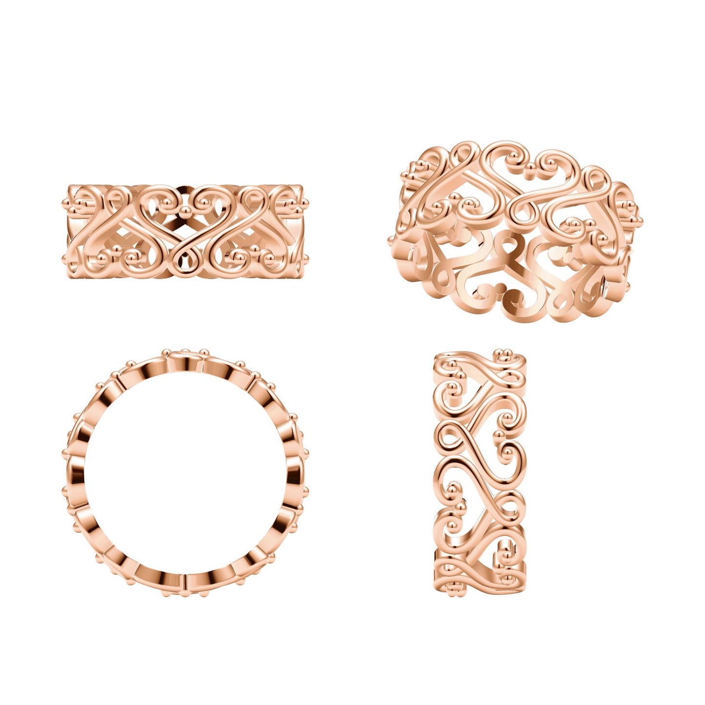 TIF47018109 light gold heart-shaped thatch wide ring