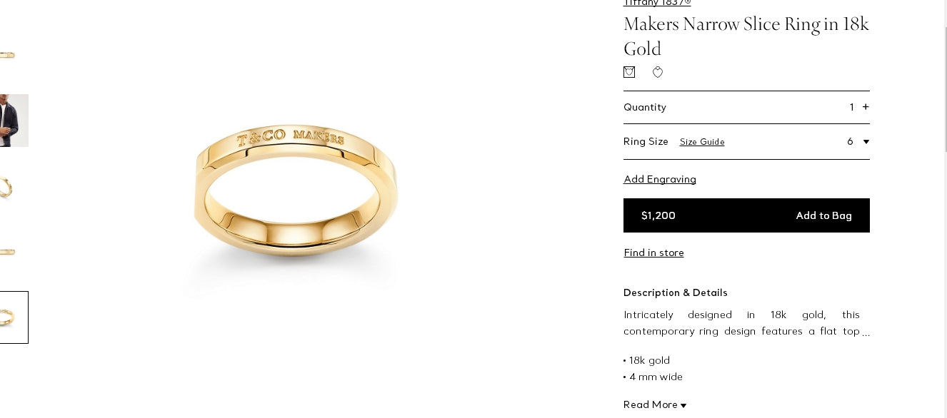 TIF88358911 light gold narrow beveled noodle ring