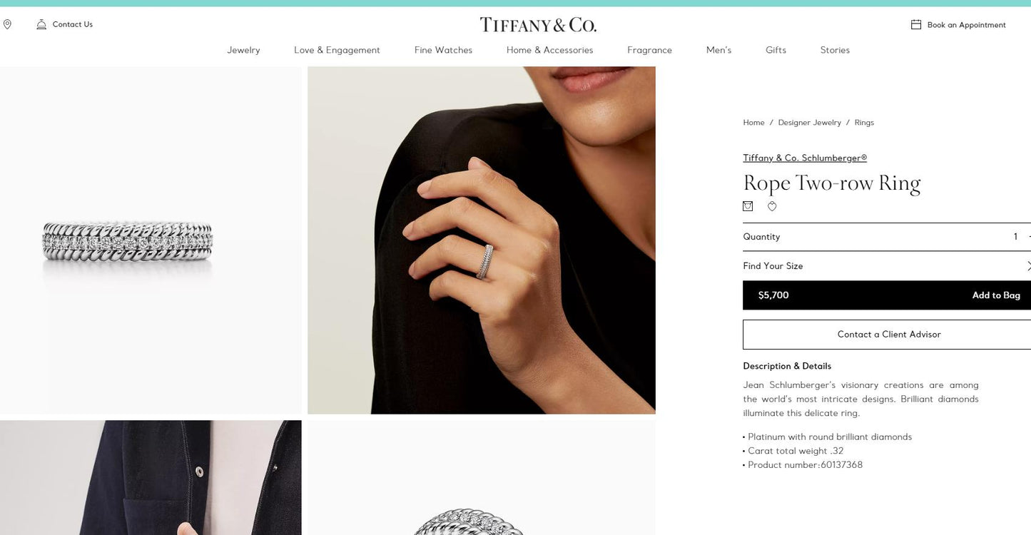 TIF76427216 twisted rope diamond double row ring