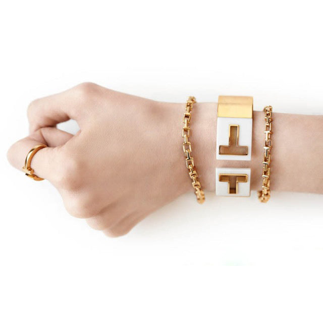 TIF34877190 Agate hollow T-shaped wide bracelet 16#