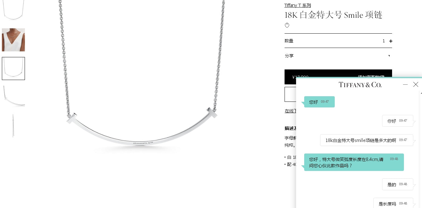 TIF46197118 light gold 84mm extra large smile T-shaped hanging chain