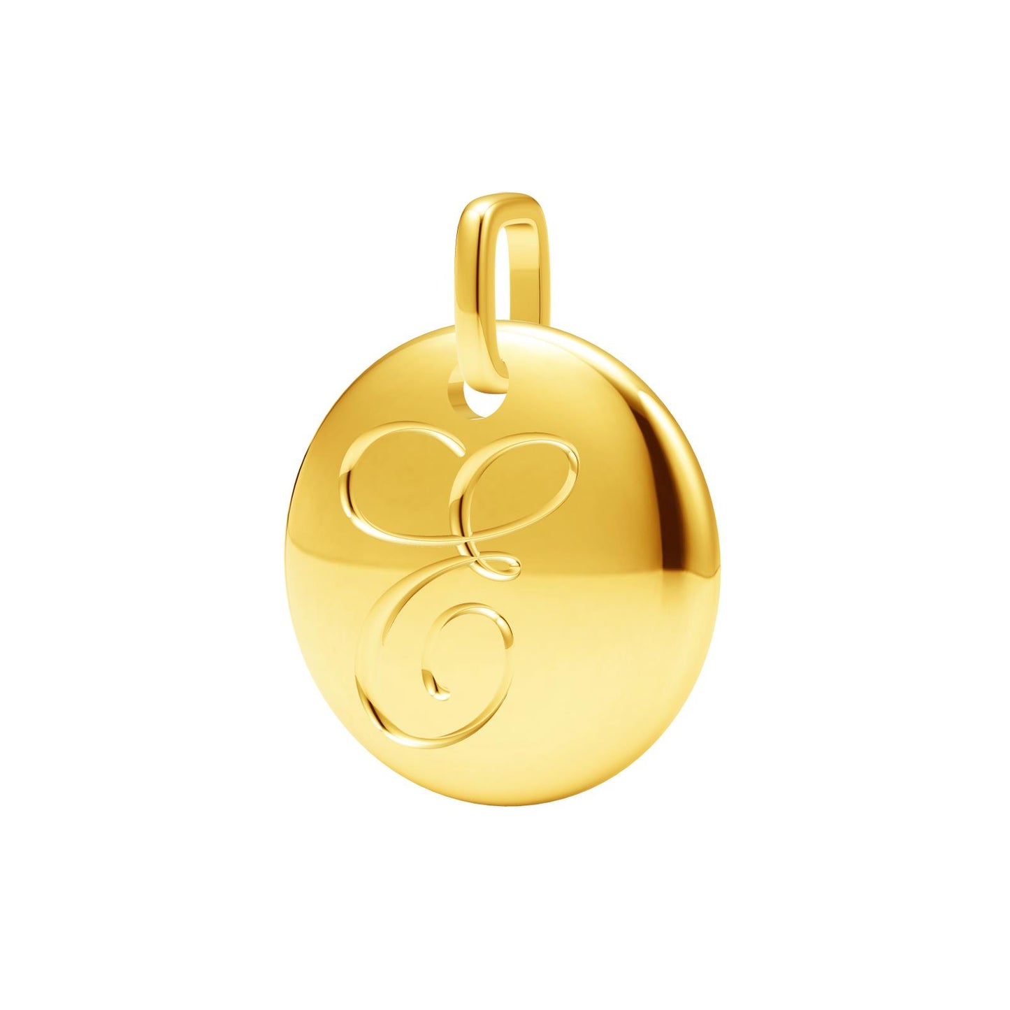TIF38482544 light gold disc letter E pendant