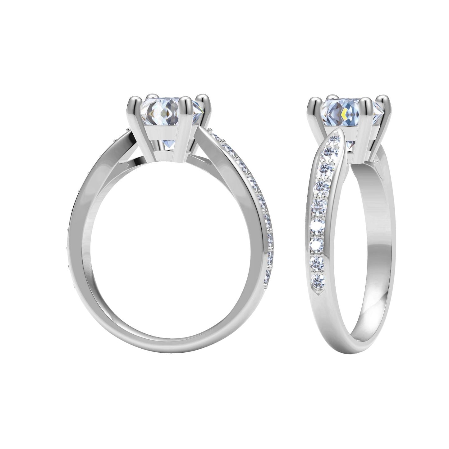 TIF72411071 Crossed four prongs semi-set spade edge straight arm diamond ring 12#