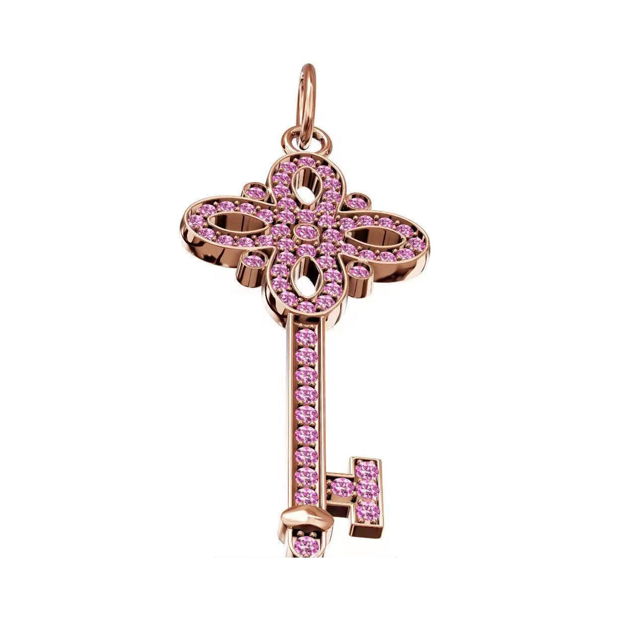 TIF159341 pink diamond four-leaf flower key pendant