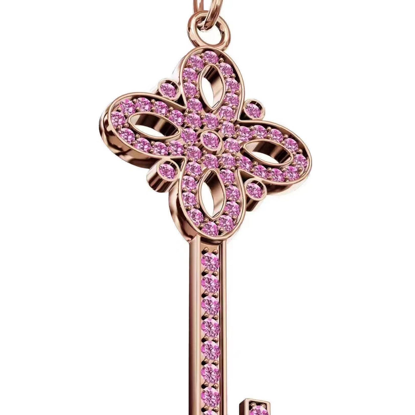 TIF159341 pink diamond four-leaf flower key pendant