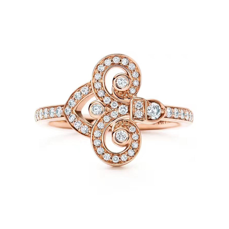 TIF60733564 Full Diamond Swallowtail Flower Horn Ring 13#