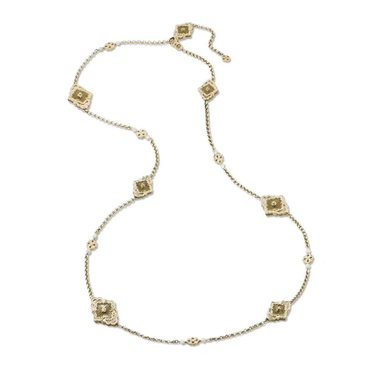 BQLT-JAUNEC018026 Gold silk mother-of-pearl set chain European double flower four-leaf clover necklace